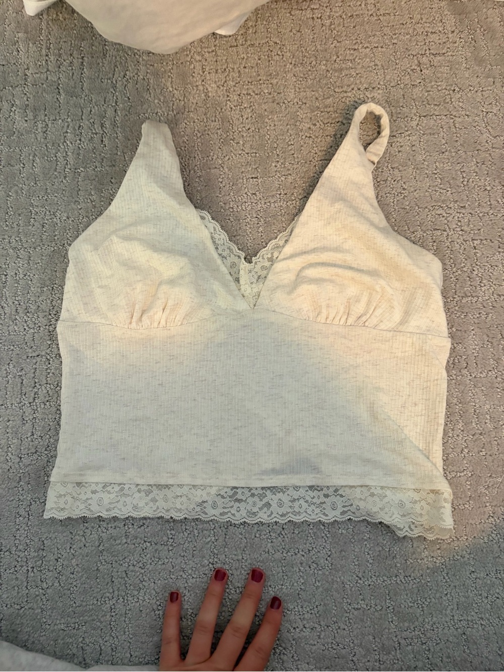 aerie Lace Trim Bralette Crop Top in Cream